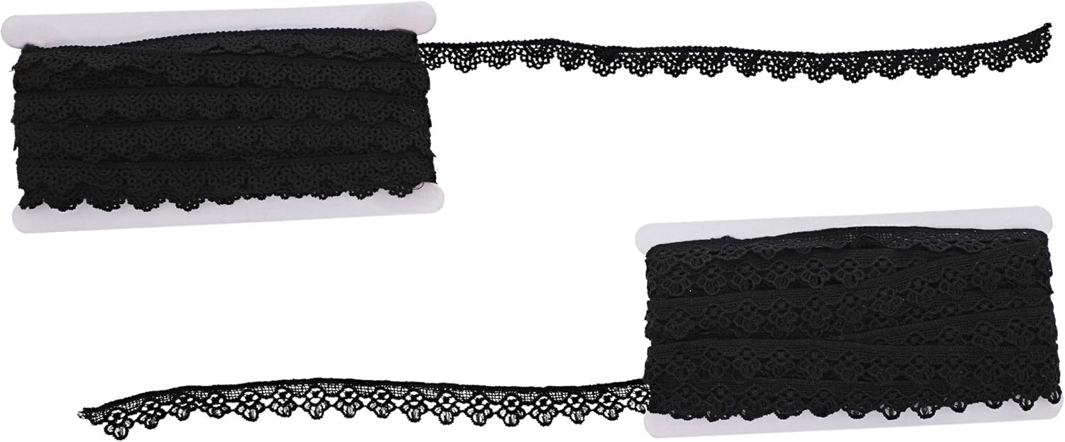 Crochet Lace Ribbons, 15-Yard Rolls (Black, 0.5 and 0.7 in Wide, 2-Pack)
