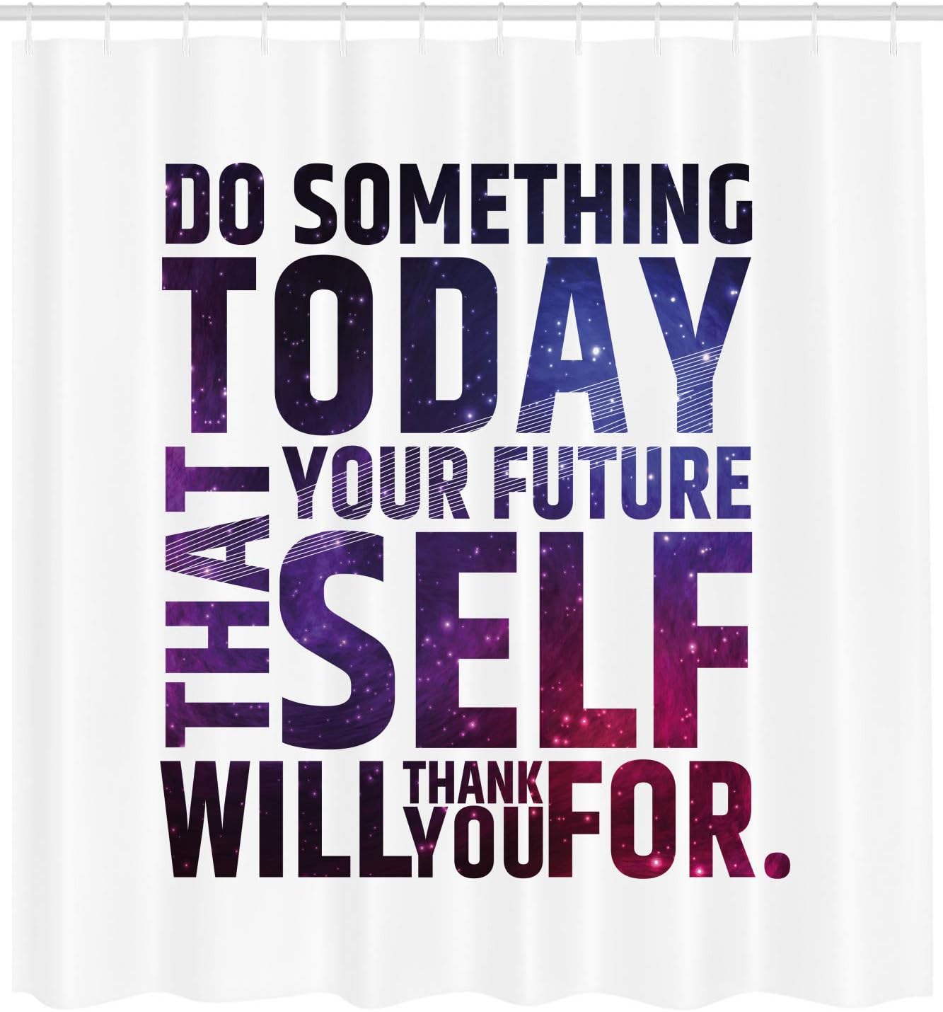 Ambesonne Inspirational Shower Curtain, Do Something Today That Your Future Self Will Thank You for Typography, Cloth Fabric Bathroom Decor Set with Hooks, 69" W x 70" L, Dark Purple White