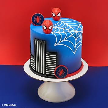 DecoPac Marvel's Spider-ManTM Spider and Mask Rings, Spider-Man Cupcake Decorations, Red and Blue Food Safe Cake Toppers 24 Pack