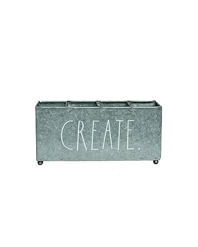 Rae Dunn Organizador de belleza – Cuatro secciones para almacenamiento de cosméticos – Contenedor de metal galvanizado para suministros de