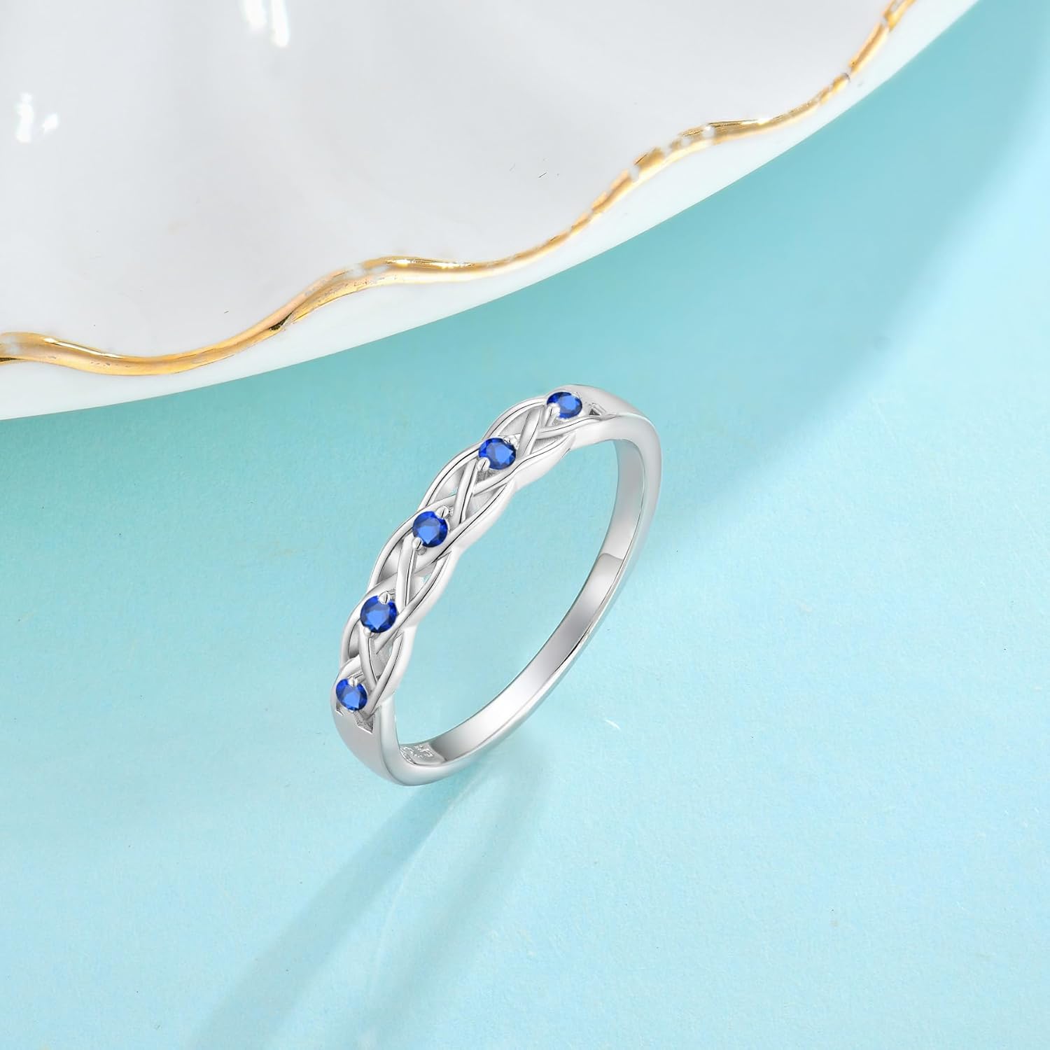 Infinity Celtic Knot Ring 925 Sterling Silver Twisted Knot Birthstone Ring Statement Rings for Women Size 5-10