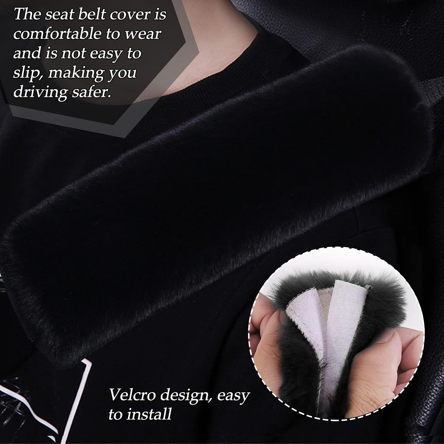 13 Pieces Fluffy Steering Wheel Cover Set, LUOYOYY Cute Fur Car Accessories Winter-Warm Furry Steering Wheel Cover Fashion Universal Car Accessories for Women Girls (Black)