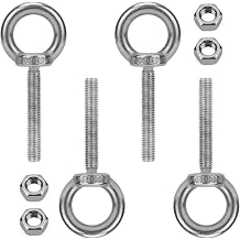 4 Pack M10 Eye Bolts, 1" Thread Stainless Steel with Nuts | 4 Pack M10 x 25 Stainless Steel Eye Bolts with Nuts, 1" Thread Length, for DIY, Furniture, Swing & Outdoor Use