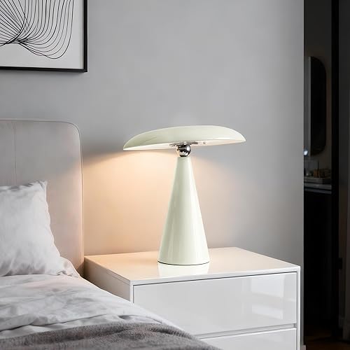 Lámpara de mesa moderna de mediados de siglo, luz LED recargable inalámbrica, temperatura táctil regulable de 3 colores, lámpara pequeña retro para