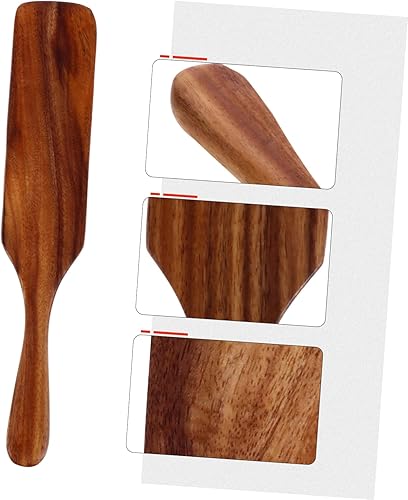 Miniatura 7 de Hemoton Espátula de madera para cocinar, utensilios de cocina antiadherentes de mango largo de 11.02 pulgadas, madera, ideal para freír, revolver y