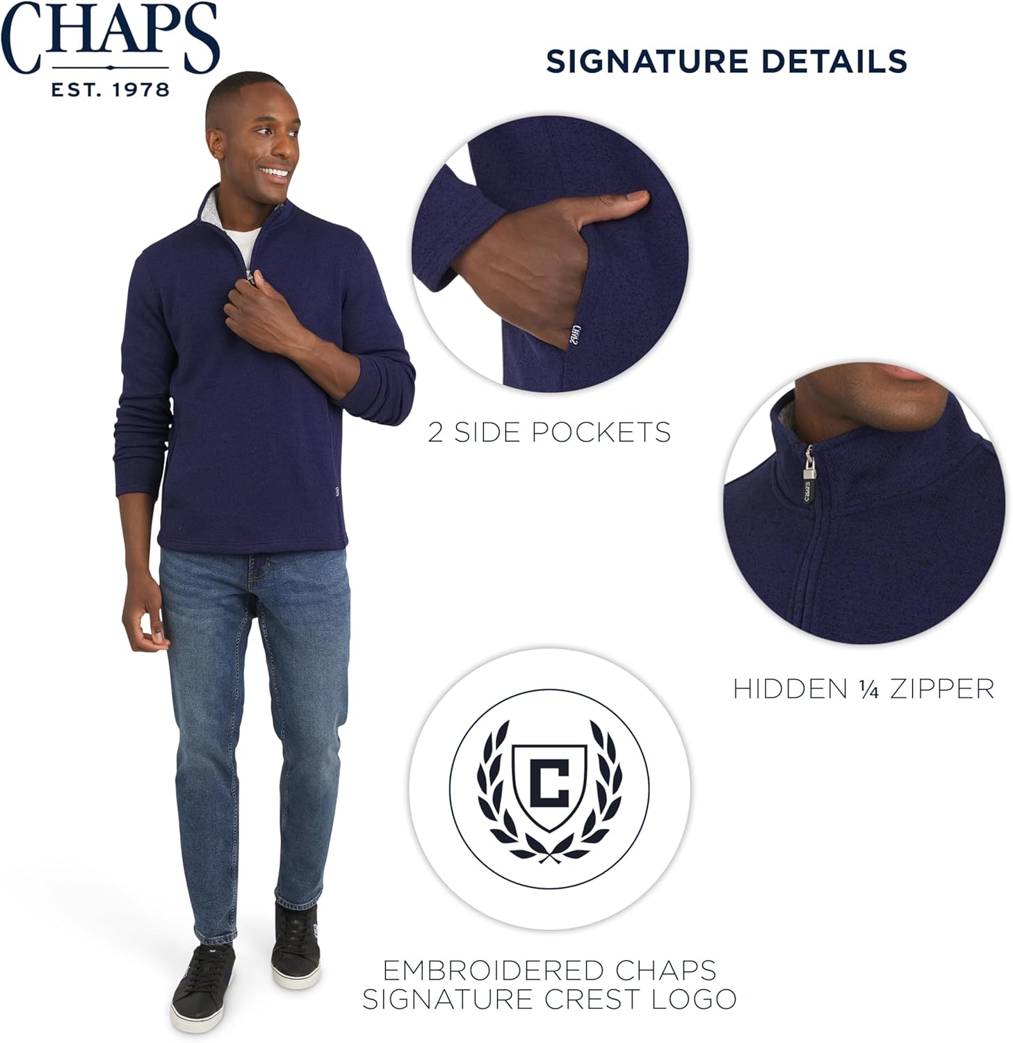 Chaps Men's Regular Fit Long Sleeve Midweight Quarter Zip Fleece Pullover Sweater (S-XXL) - Image 6