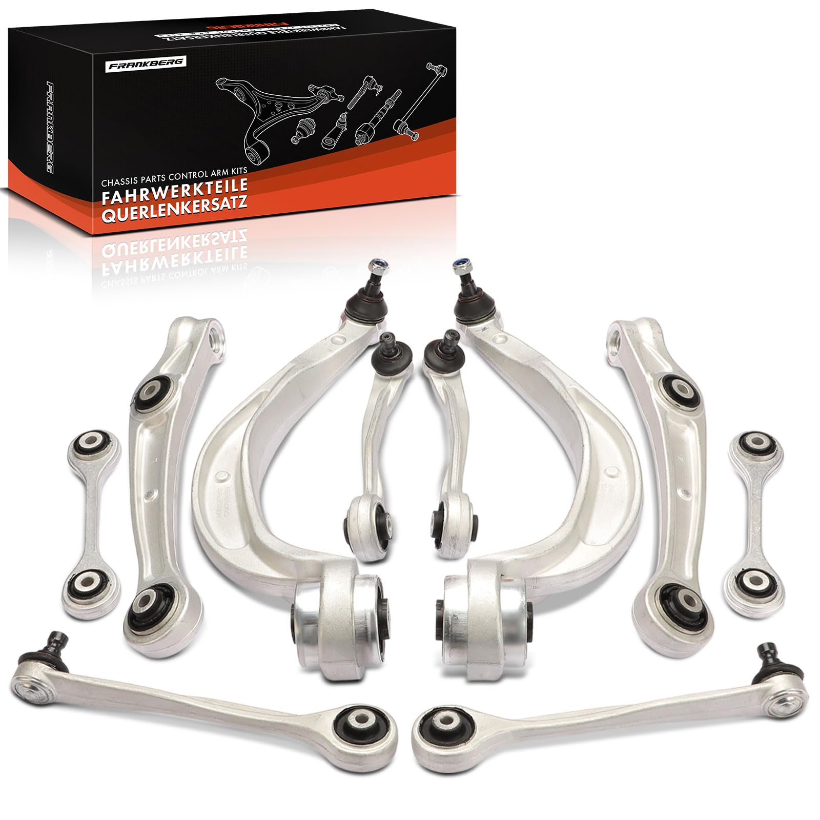 Frankberg Set di 10 bracci di controllo anteriori sinistro e destro | 8K0407505A; Compatibile con: A4 Avant 8K5, A4 Allroad 8 km, A5 Sportback 8TA, A5 8T3, Q5 8RB, A4 8K2, A5 Cabriolet 8F7