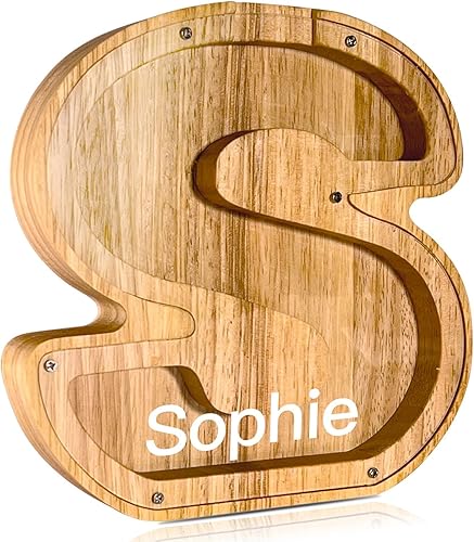 ALBK - Alcancía personalizada para niños, alcancía con letras del alfabeto personalizadas, letras de madera de la A a la Z, juguetes de aprendizaje
