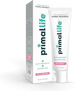 Primal Life Organics - Dirty Mouth Natural Alkalizing Toothpaste, Hydroxyapatite, Flavored Essential Oils, Natural Kaolin, Bentonite Clay, Colloidal Silver, Organic, Vegan (Bubblegum Flavor, 4oz)