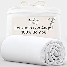 Bambaw Lenzuolo con angoli matrimoniale bambù, 180x200 cm, Altezza fino a 35 cm, Lenzuola matrimonali estive, anallergiche e antiacaro, Lenzuola rinfrescanti matrimoniali certificate Oeko-Tex (Bianco)