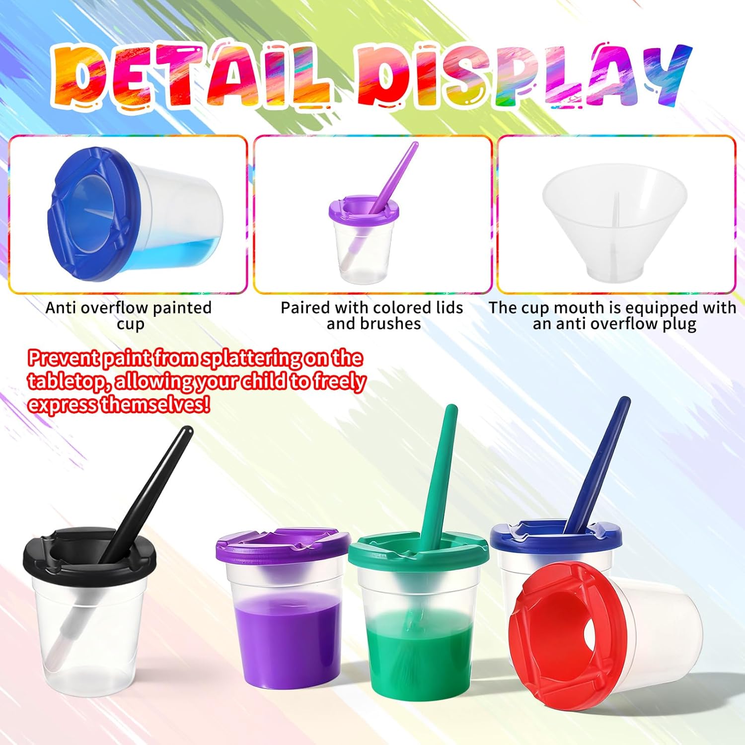 Yuanan 20 PCS Paint Cups with Lids for Kids, No Spill Paint Cups with Colored Lids and Brushes Resuable Spill Proof Paints Cup Water Cup for Painting Bulk for Painting, Arts and Crafts Supplies - Image 4