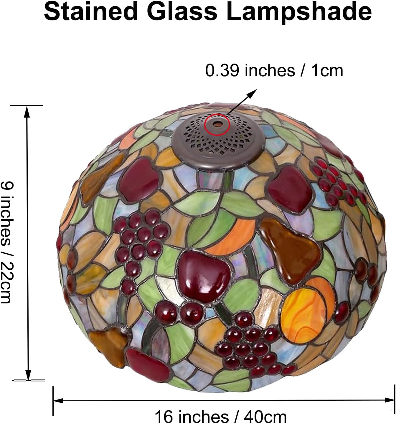 Tiffany Lamp Shade Replacement, Only 16 Inch Stained Glass Fruits Flowers Style Lampshades, Vintage Handmade Grape Cover for Table Lamp Pendant Light Floor Lamp Ceiling Fixture