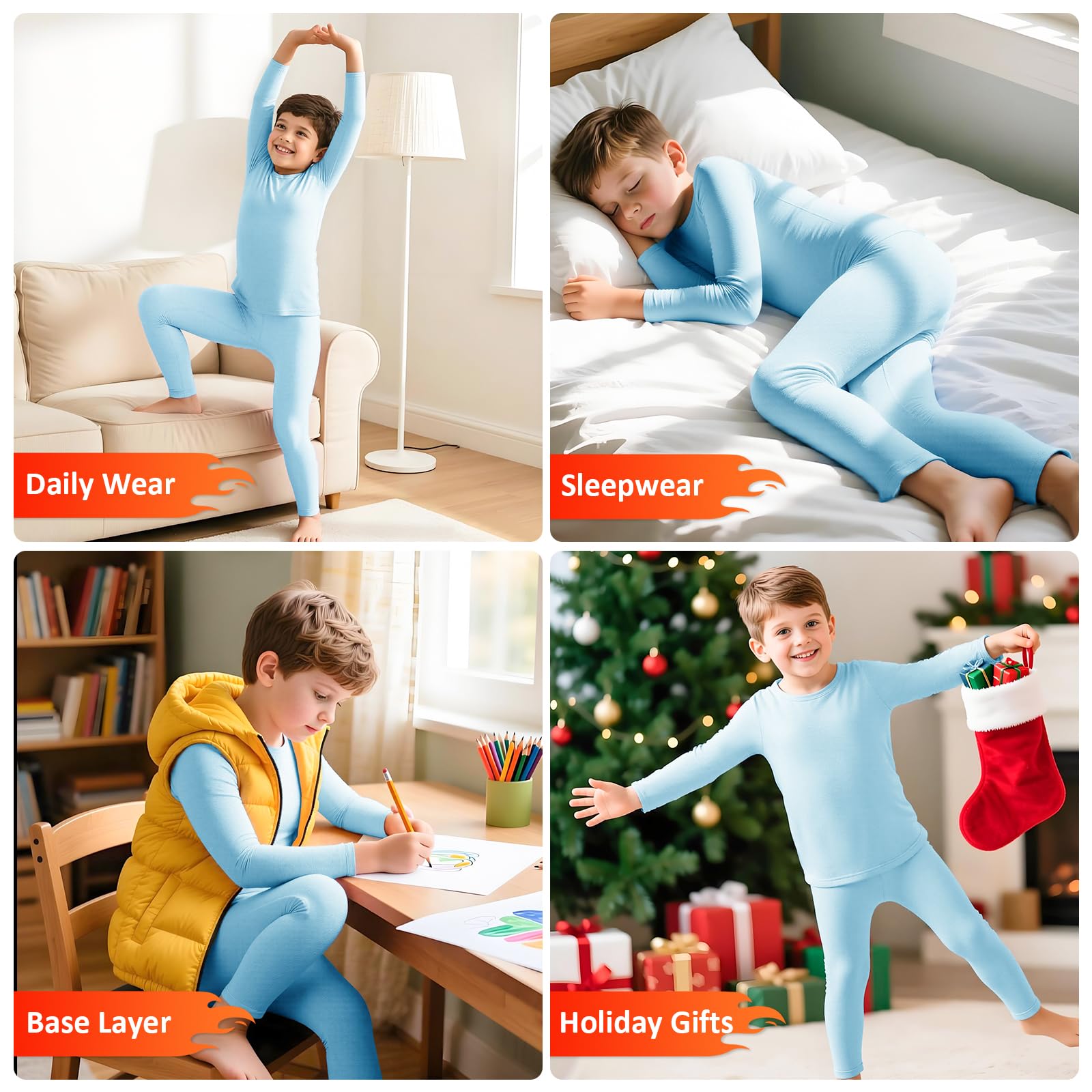 Conjunto Ropa Interior Térmica Niños Forro Polar 2 Piezas Capa Base Otoño Invierno Esquí 7-13 Años