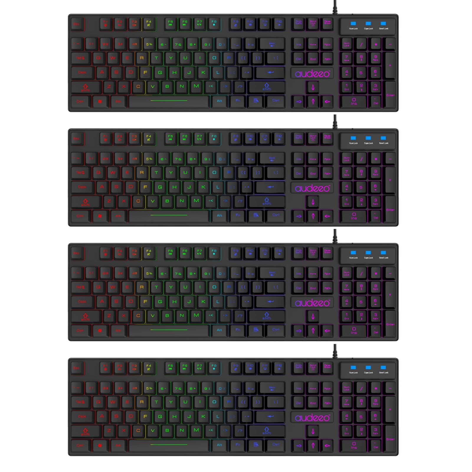 4 X RGB LED Gaming QWERTZ tastiera nera USB Keyboard illuminata layout tedesco