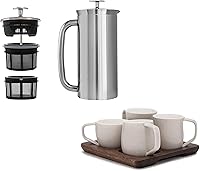 Vista 1 de ESPRO P7 French Press - Cafetera y tetera aislada de acero inoxidable de doble pared (acero inoxidable pulido, 32 onzas) juego de 4 tazas