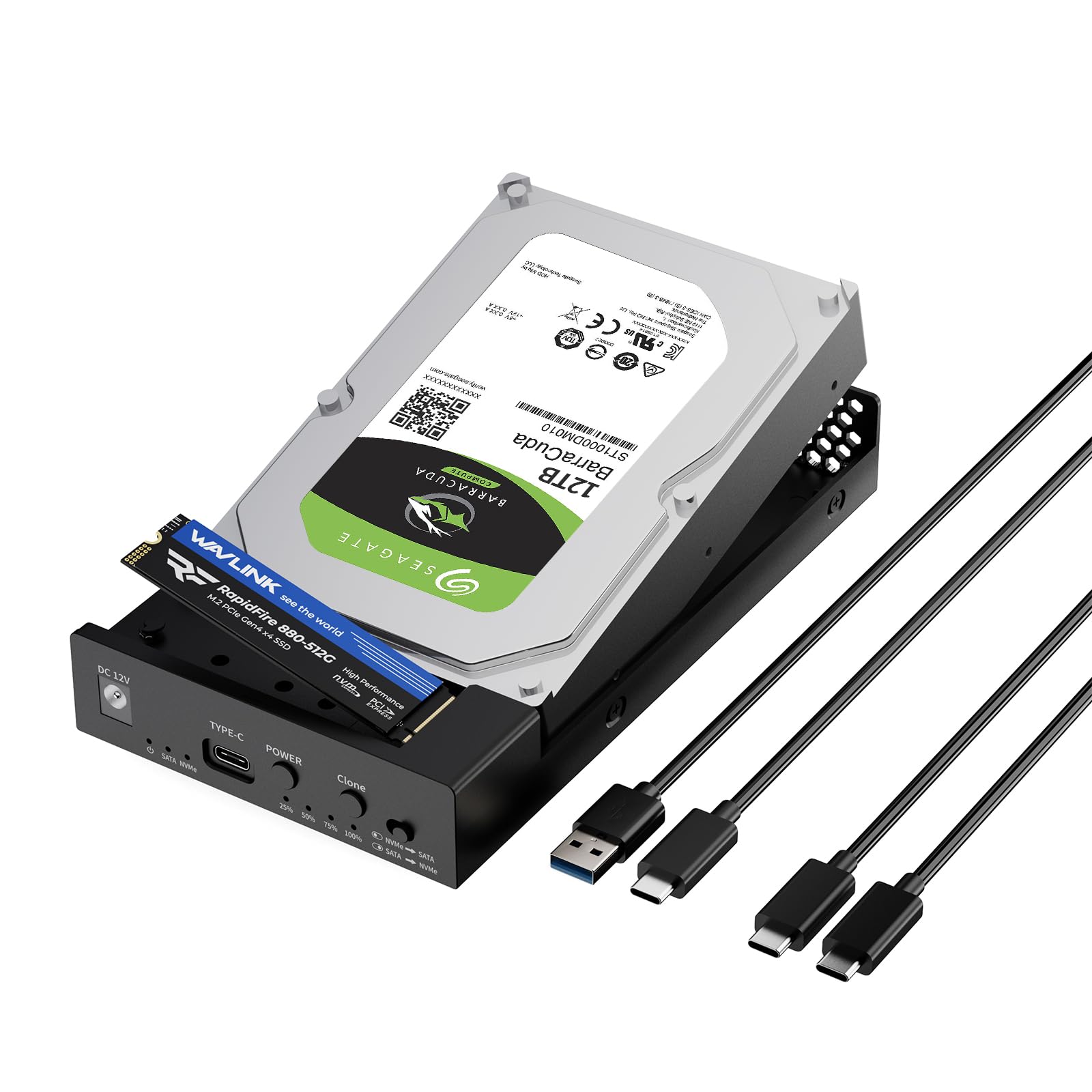 Boîtier WAVLINK à Deux Baies pour disques M.2 NVMe et disques durs/SSD SATA 2,5/3,5