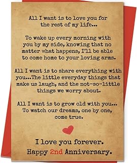 2nd Anniversary Card – Romantic Cotton Anniversary Card for Husband, Wife, Boyfriend, Girlfriend – 2 Year Wedding Anniversary Cards & Gift for Him or Her, Couple – Includes Envelope