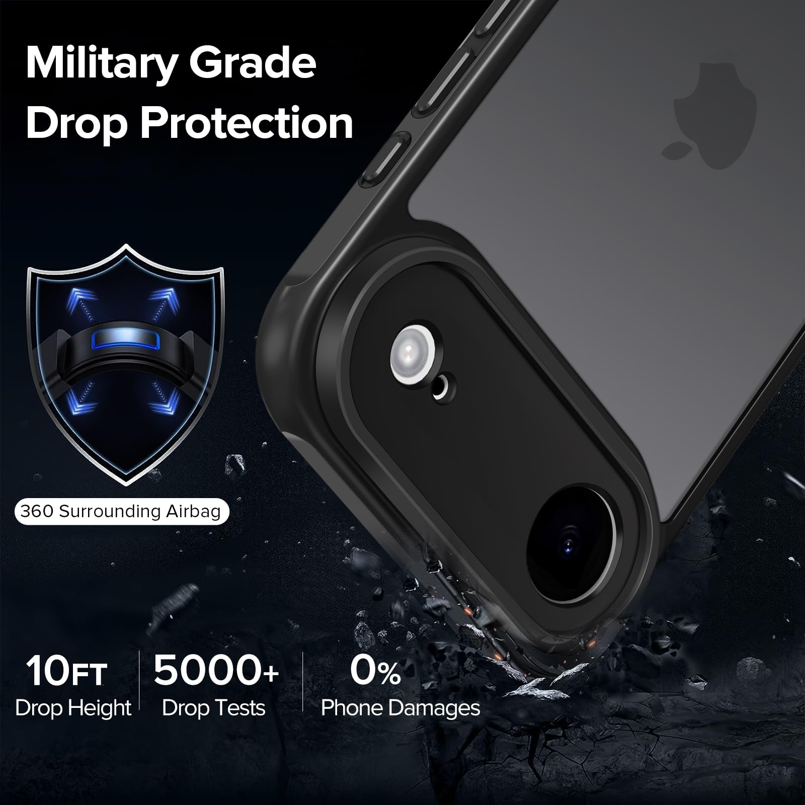 iVoler Cover Opaca per iPhone Air/iPhone 17 Air 6.5 Pollici con 2 Pezzi Vetro Temperato, [Antiurto di Grado Militare] Custodia Traslucida Posteriore Sottile Anti-Impronte Case, Nero