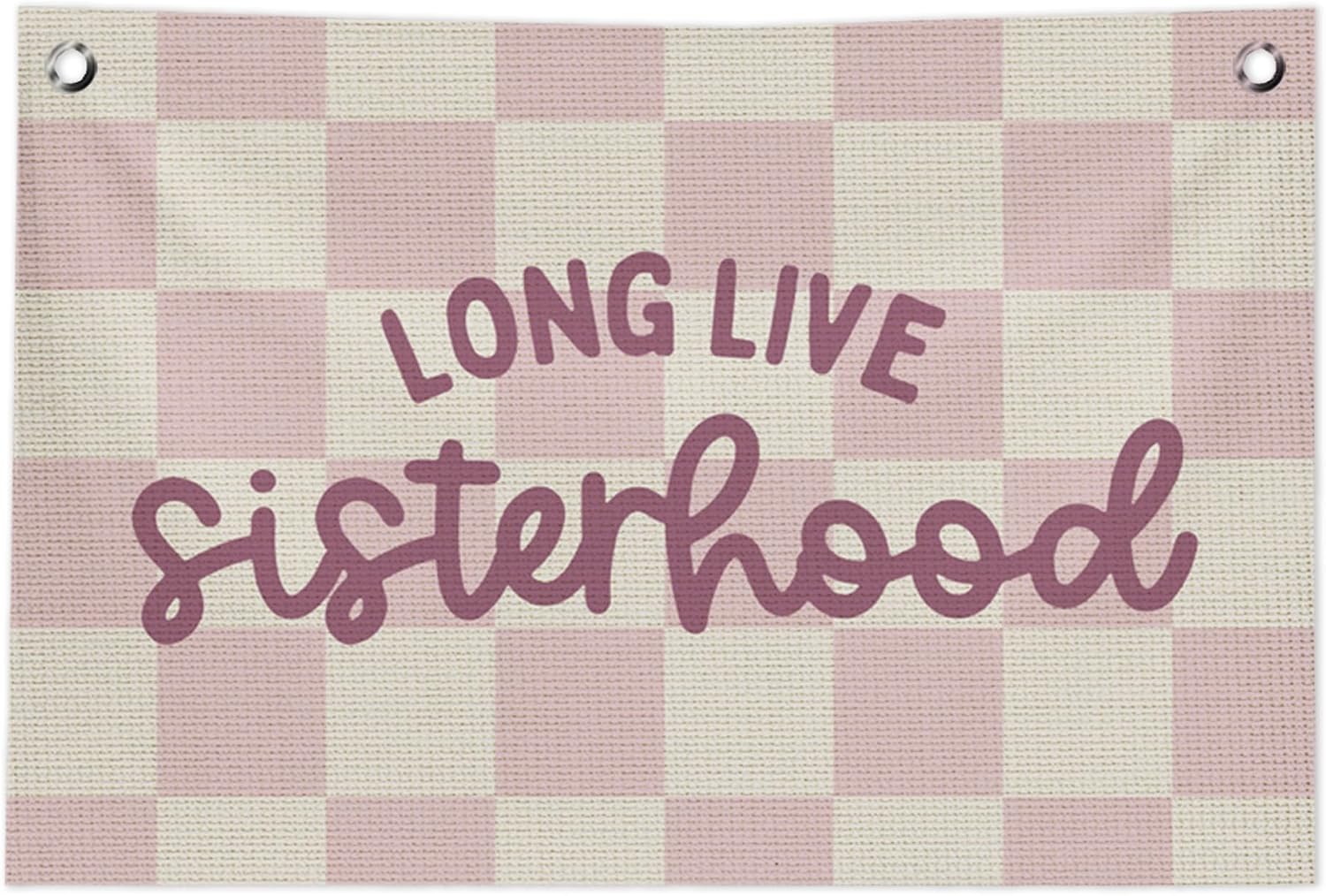Girl Nursery Long Live Girlhood Wall Decor Canvas Banner, Colorful Girls Room Hanging Banner Flag Wall Art Decor for Girl Nursery Kids Bedroom Dorm Playroom, 20x30 in