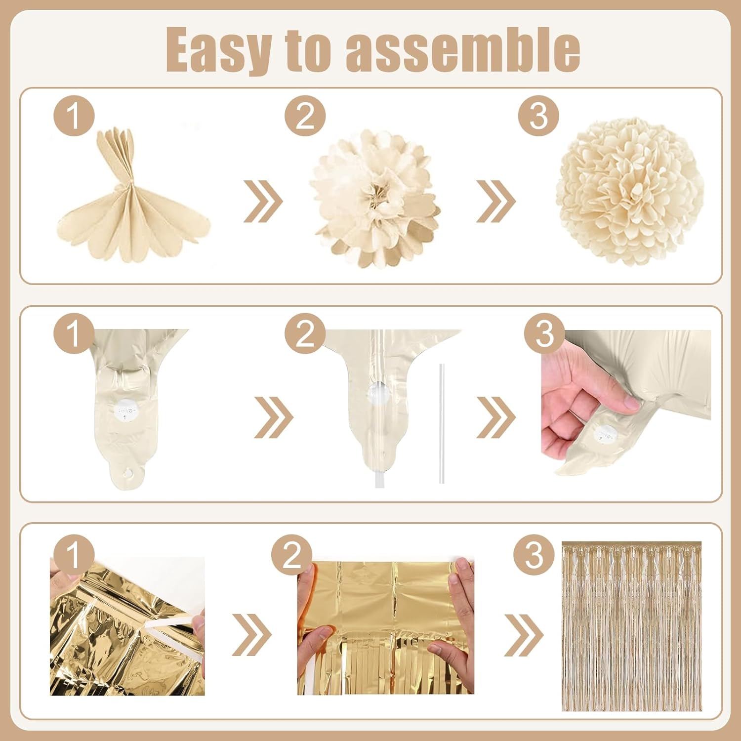 15th Beige Birthday Decorations for Girls, White Sand Happy 15th Birthday Party Packs with Happy Birthday Banner, Paper Pom Poms, Boho Beige Cream Balloons for 15 Party Supplies