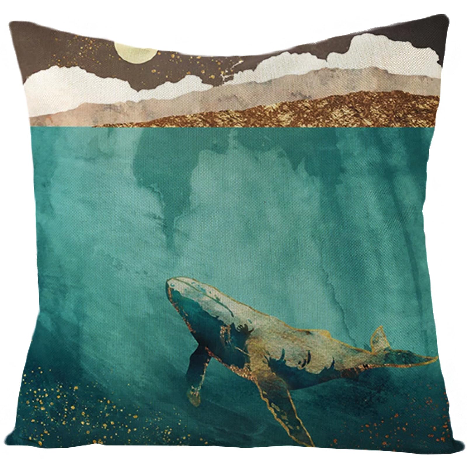 Cushion Covers Marble Whale Green Pillow Cases Cotton and Linen pillowcase with Invisible Zipper Pillow Case for Livingroom Sofa Bedroom Pillow Cover Soft Cushion Cover 50x50cm/1 Pieces