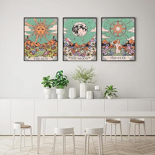 Miniatura 5 de AIBOERL Paquete de 3 kits de arte de diamantes de tarot para adultos, tarot 5D completos de diamantes redondos para principiantes, temática de