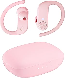 LASUNEY Wireless Earbuds, 35H Playtime Bluetooth Headphones with Mics and Charging Case for iPhone Android, Waterproof Running Headphones for Gym Workout, Hi-Fi Sound Over Ear Buds with Earhooks-Pink