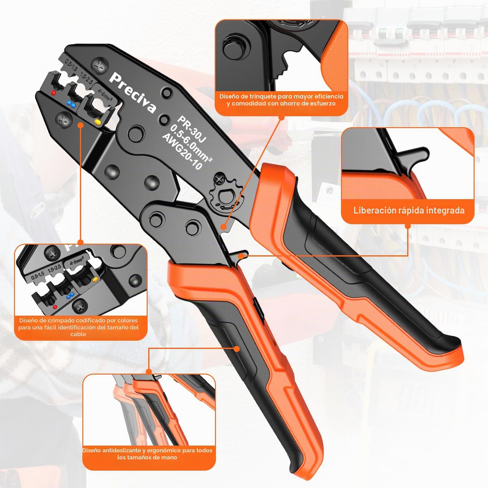 Preciva crimpadora terminales electricos, 425 piezas Terminales aislados, Kit de herramientas de crimpado para terminales de cables aislados, Conectores de crimpado en horquilla aislados de 0,5-6 mm²
