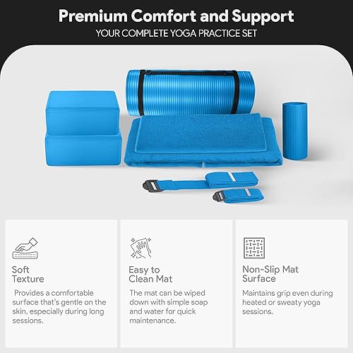 Miniatura 3 de BalanceFrom 7-Piece Set - Include Yoga Mat with Carrying Strap, 2 Yoga Blocks, Yoga Mat Towel, Yoga Hand Towel, Yoga Strap and Yoga Knee Pad
