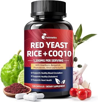 Red Yeast Rice 1200mg with CoQ10 Supplement, 11-In-1 Advanced Heart Health & Healthy Cholesterol Formula | Contain Vitamin D3, K2, Bergamot & Hawthorn | No Citrinin, NON-GMO, 120 Vegan Capsules