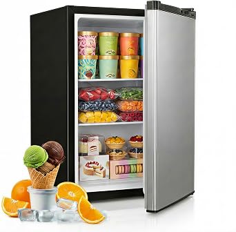TABU 3.0 Cu Ft Upright Freezer, Mini Freezer with 7 Adjustable Temp,Silver