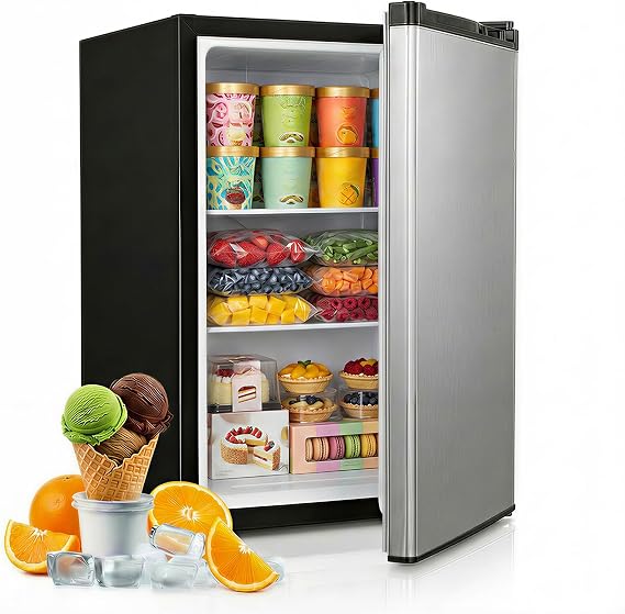 TABU 3.0 Cu Ft Upright Freezer, Mini Freezer with 7 Adjustable Temp,Silver