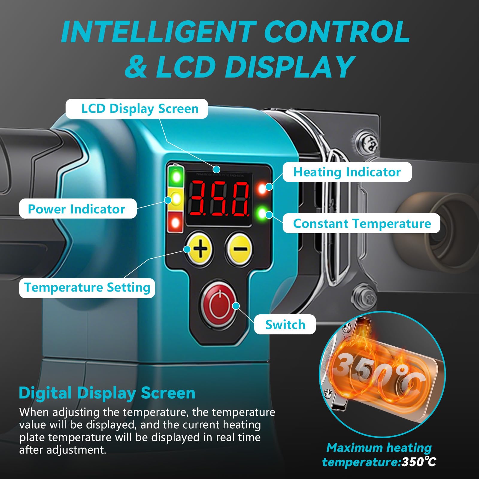 Soldador de tubos de plástico inalámbrico compatible con batería Makita de 18 V (sin batería), máx. 320 °C, máquina de soldadura eléctrica de plástico con pantalla digital y 5 cabezales de troquel