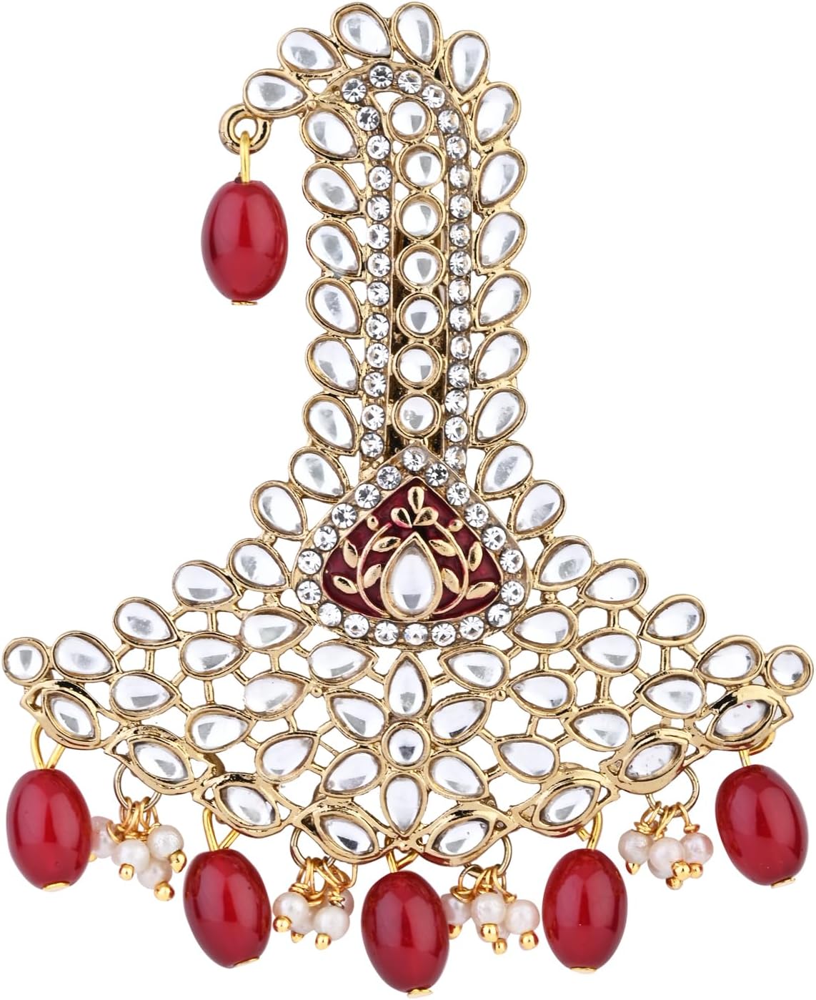 I Jewels Gold Plated Indian Wedding Bollywood Stone Pearl Work Safa Kalangi Brooch for Groom/Men/Dulha Pagadi
