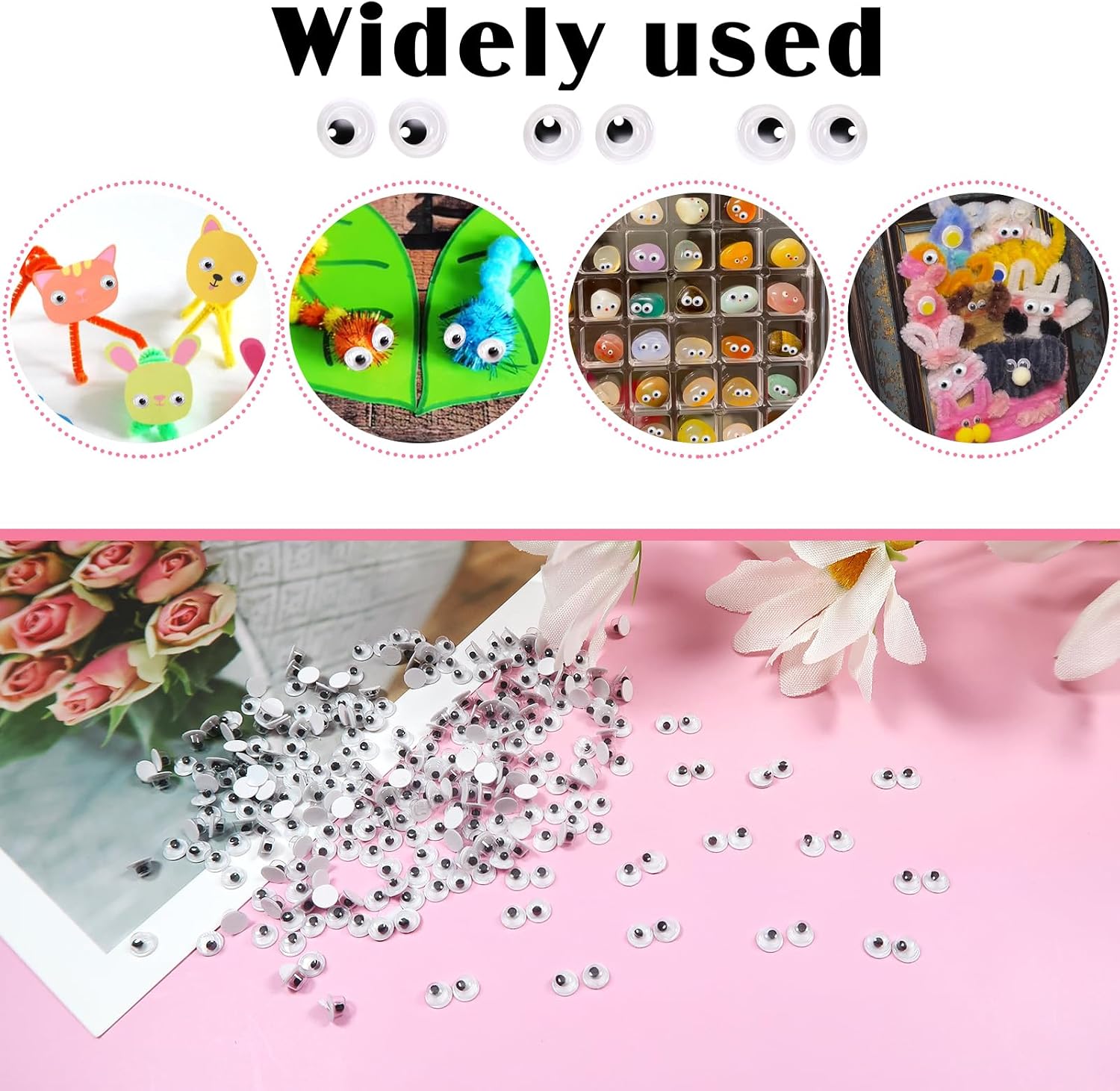 TOAOB 300pcs 4mm Plastic Mini Wiggle Googly Eyes Self Adhesive White