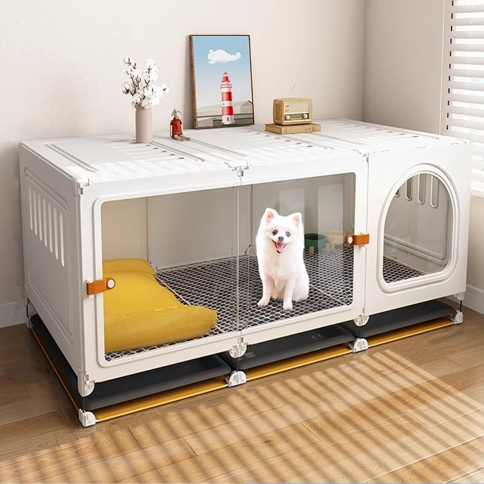 Parc de jeu transparent pour chats et chiens avec plateau amovible