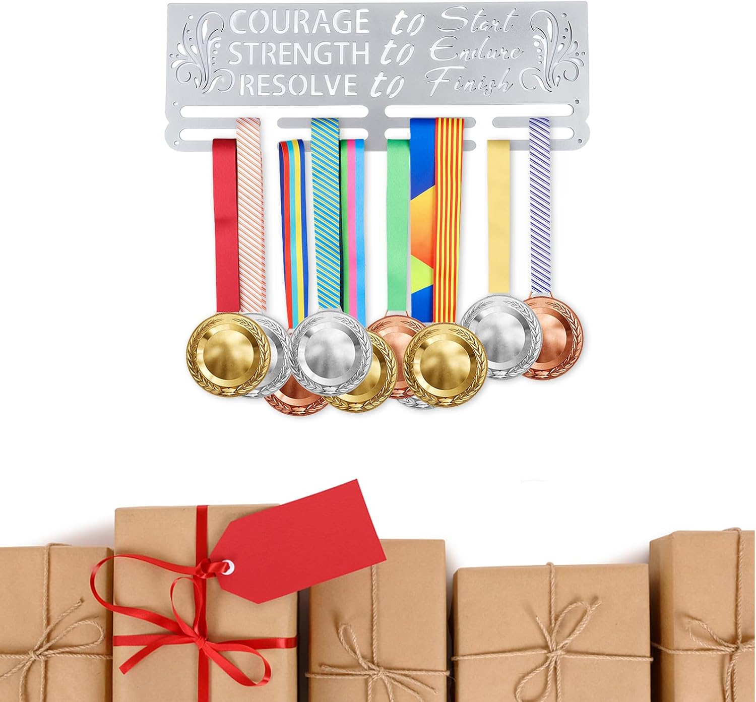 SUPERDANT Medal Hanger Running Sports Wall Mounted Platinum Courage Strength Resolve Medal Holder for 40+ Medal Rack Display Awards Ribbon Holder Display Athlete Gift Basketball Medals for Kids