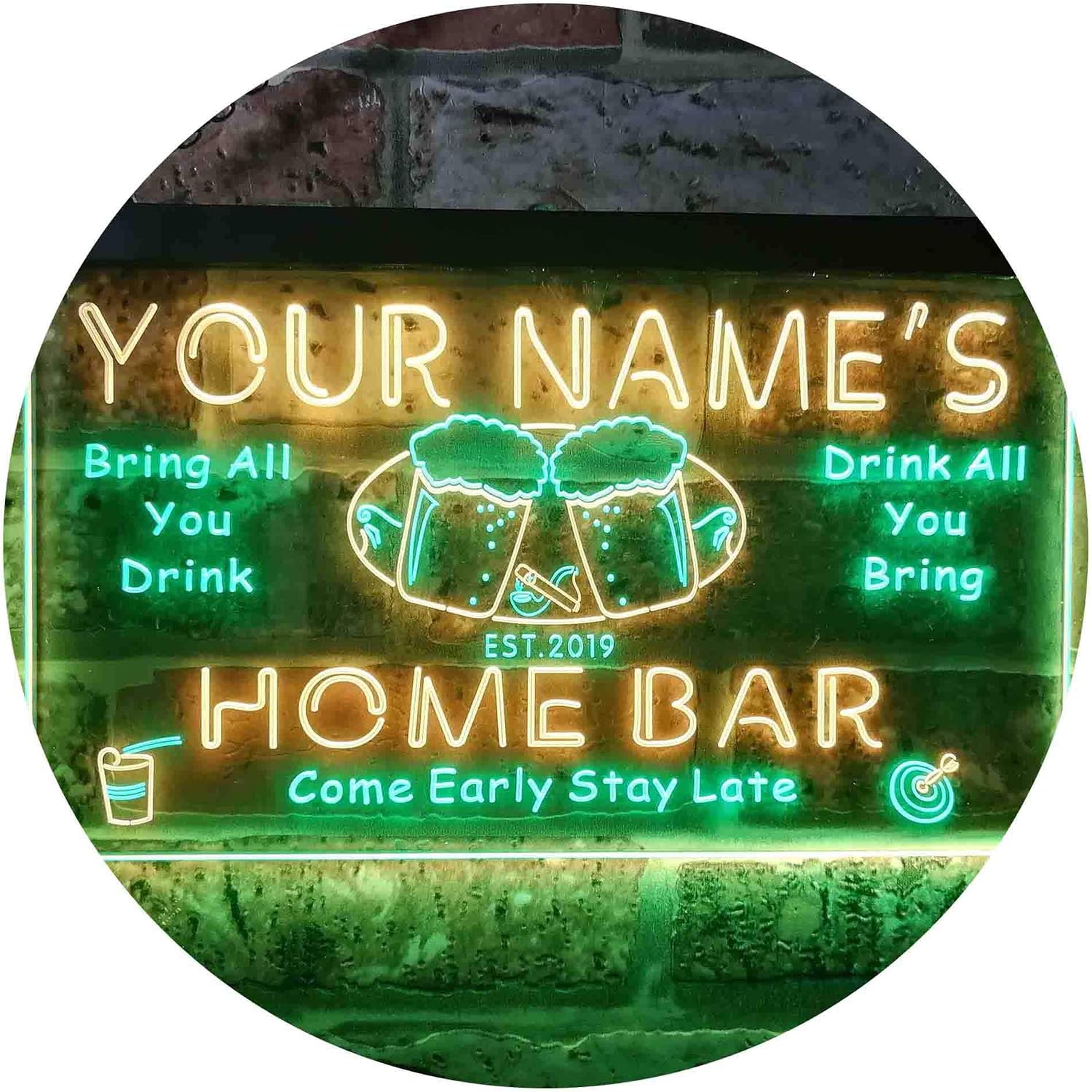 ADVPRO Personalized Your Name Est Year Theme Home Bar Beer Dual Color LED Neon Sign Green & Yellow 12" x 8.5" st6s32-p2-tm-gy