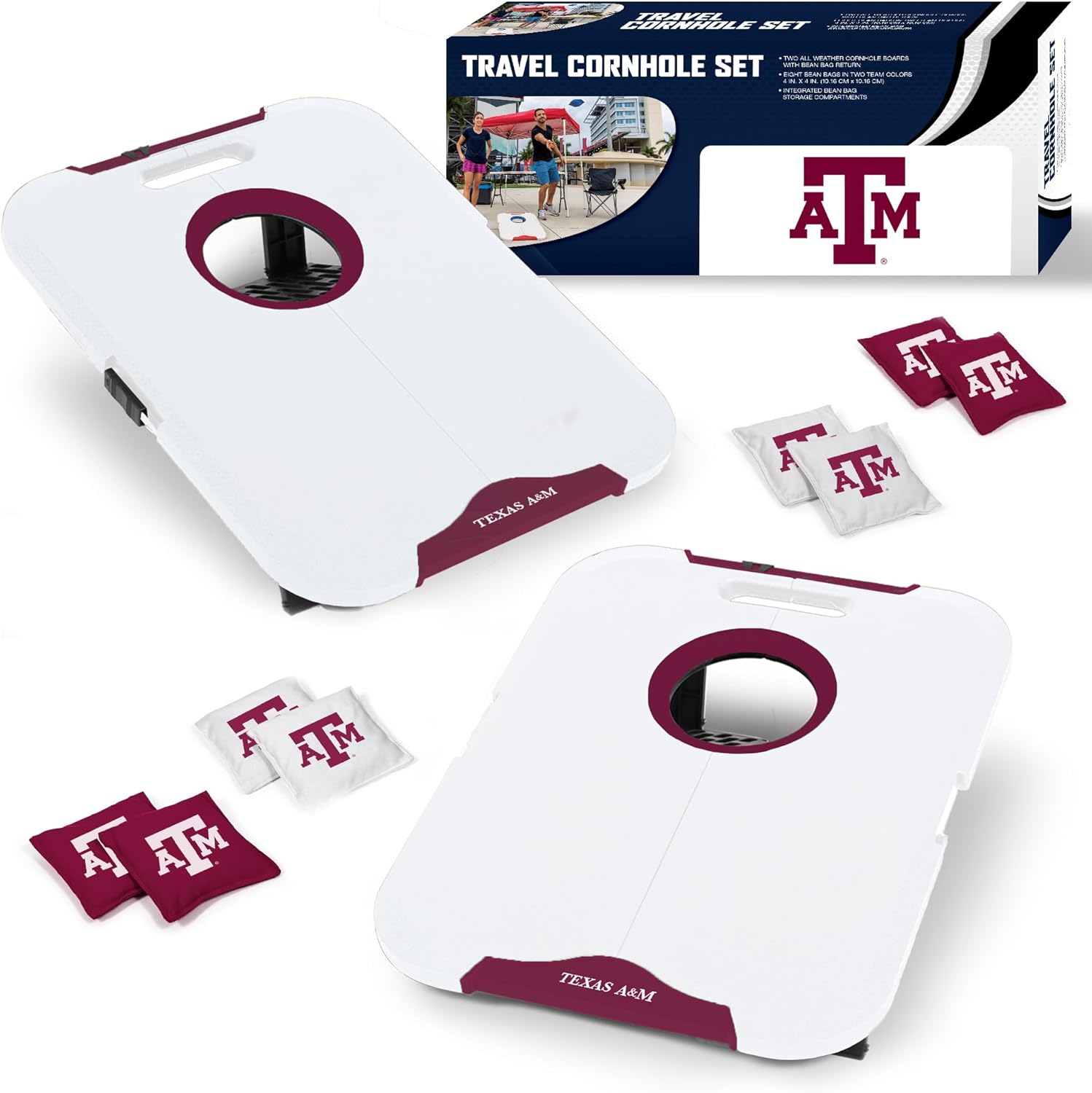 Wild Sports NCAA Texas A&M Aggies Pro Football All-Weather Cornhole Set - Travel Bean Bag Toss Set Includes 8 Bean Bags
