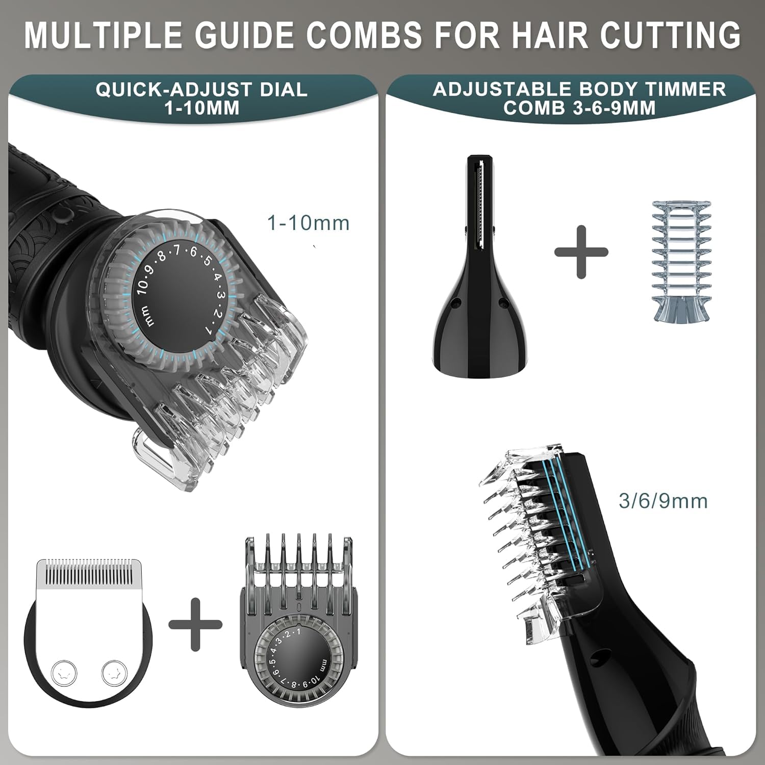 Surker Regolabarba uomo Rasoio Elettrico Barba Capelli Corpo Macchinetta per Barba Beard Trimmer Clipper Kit T-Blade Rasoio per Capelli 7 in 1，Nero