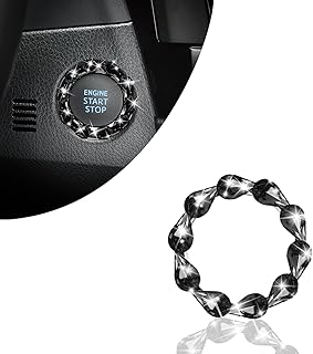 1 PC Crystal Rhinestone Car Engine Stop Decoration Ring, Shiny Key Ignition and Knob Ring, Bling Car Button Start Button Cover for Women (Water Drop Black)