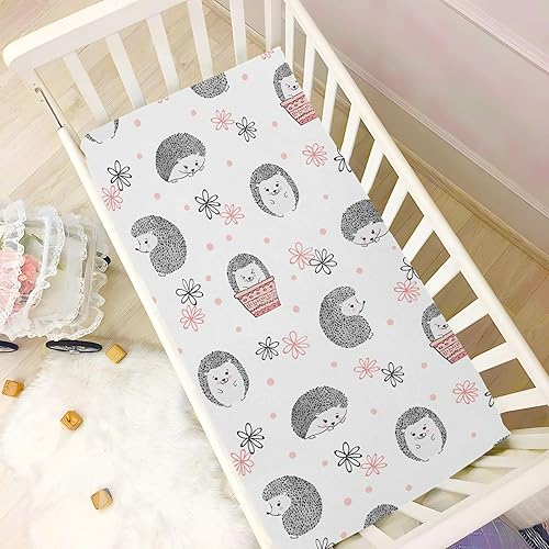 Miniatura 6 de Sábanas bajeras ajustables para cuna, diseño de erizo de animales, sábanas portátiles y elásticas para bebé pequeño, colchón suave y transpirable