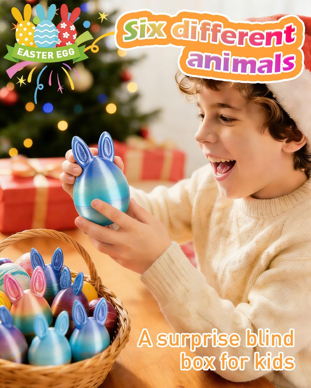 6 PCS 3D Printed Animal Toys, Feature Realistic Details & Movable Joints, Rabbit Ear Shaped Egg, Perfect for Easter Egg, Desktop Decorations, Birthday Gifts, Party Favors for Toddlers, Boys/Girls