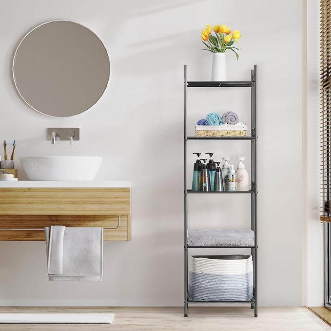 Estantería de 5 niveles para baño y cocina, metal, negro miniatura 2