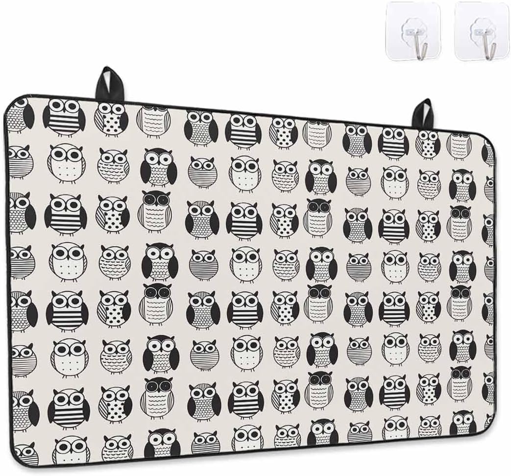 Cute Owls Stove Cover for Electric Stove, Animals Short Paintings Beige Background Stove Top Cover for Glass Top, Heat Insulation Rubber Mat Foldable Cooktop Top Protector, 28.5"x20.5"