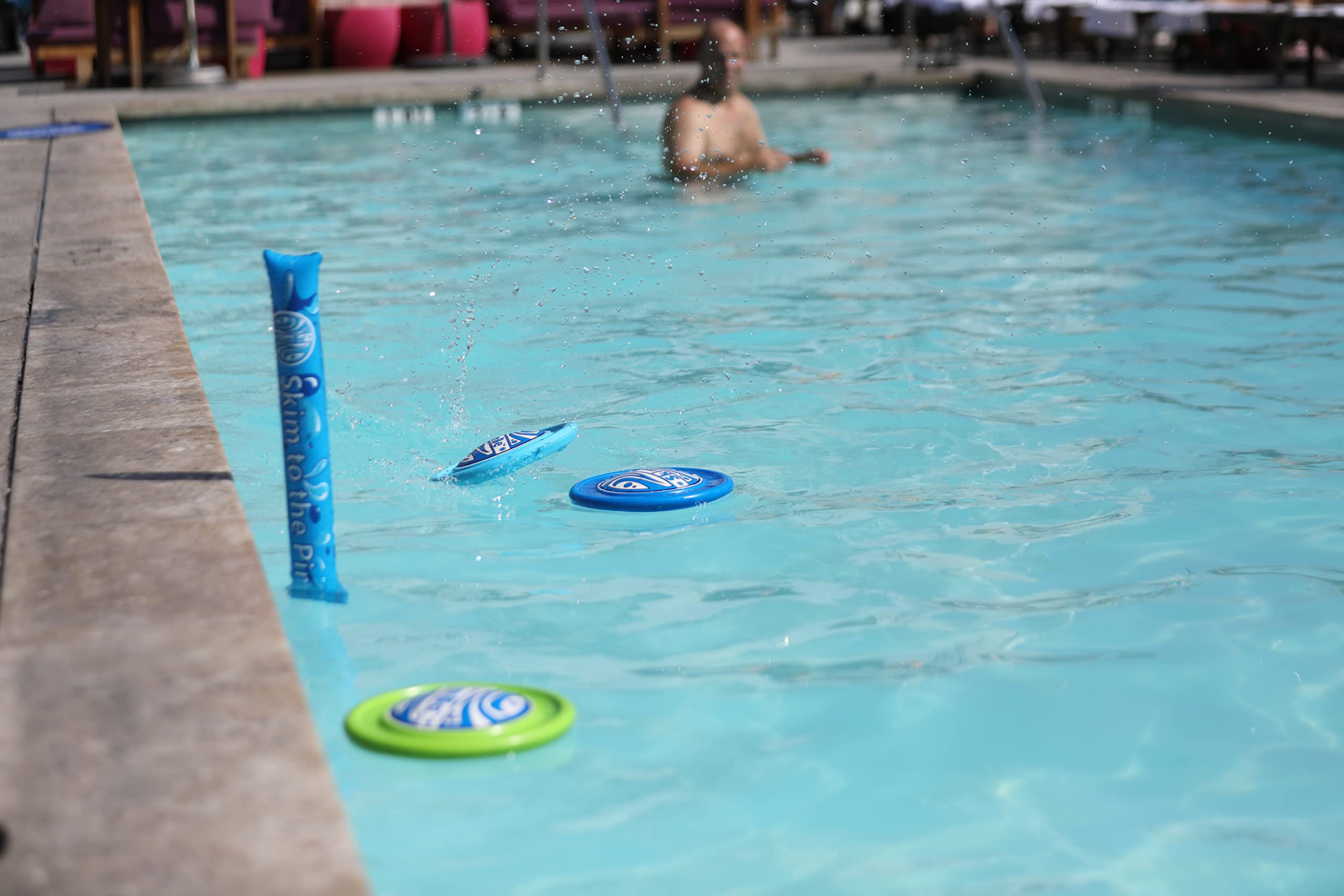 Skim to The Pin Pool Disc Game - Exciting New Version of The Classic Game Closest to The Pin - Pool Game - Water Toys Fun Game for All Ages in All Seasons! (Light Blue/Green)