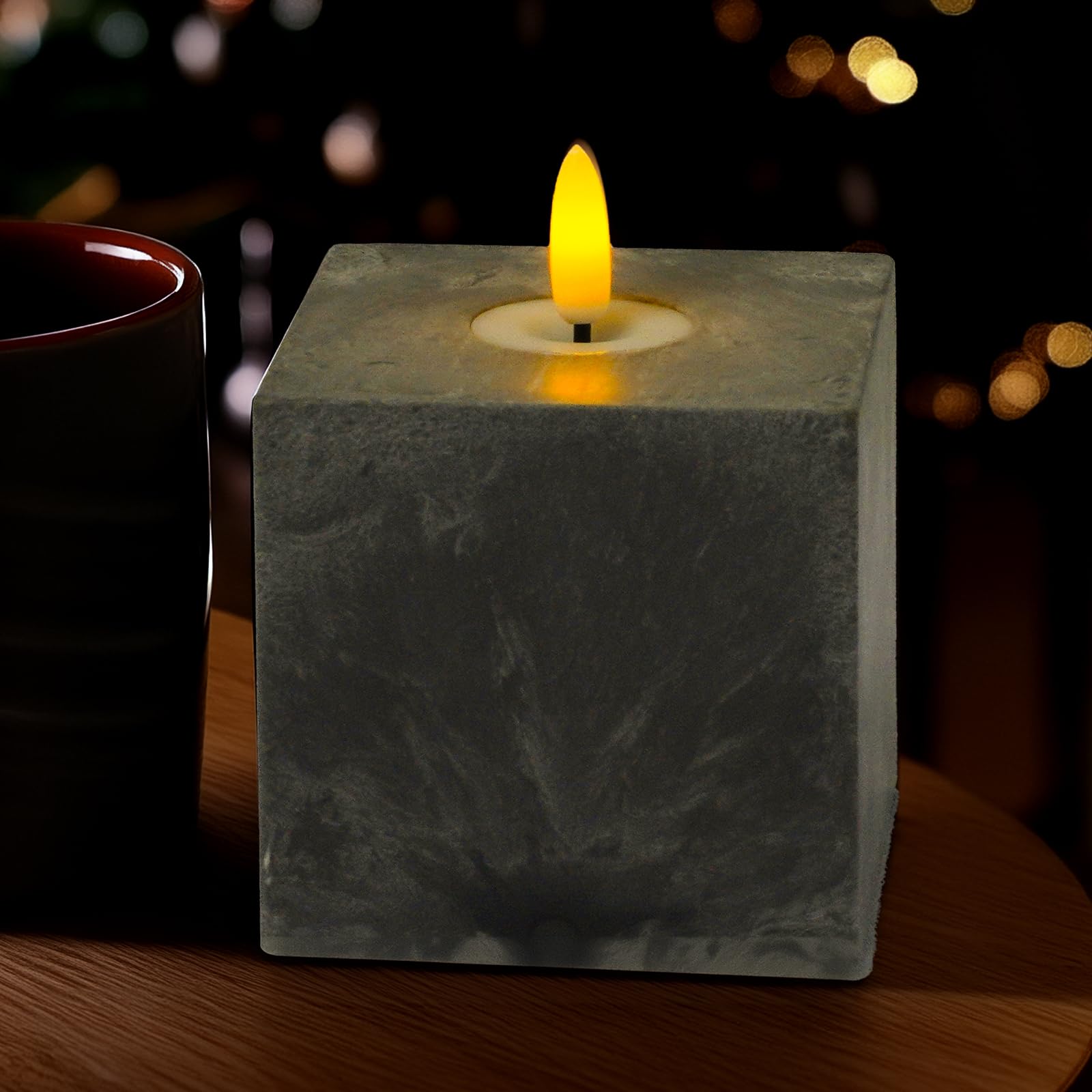 Marrakech Lot De 2 Bougies Piliers LED Décoratives Industrielles, Design Ciment, Carrées, 11 Cm, Pour L'extérieur, Vacillantes, Fonctionnant Sur Piles, Avec Fonction Minuterie, Pour Bougeoir