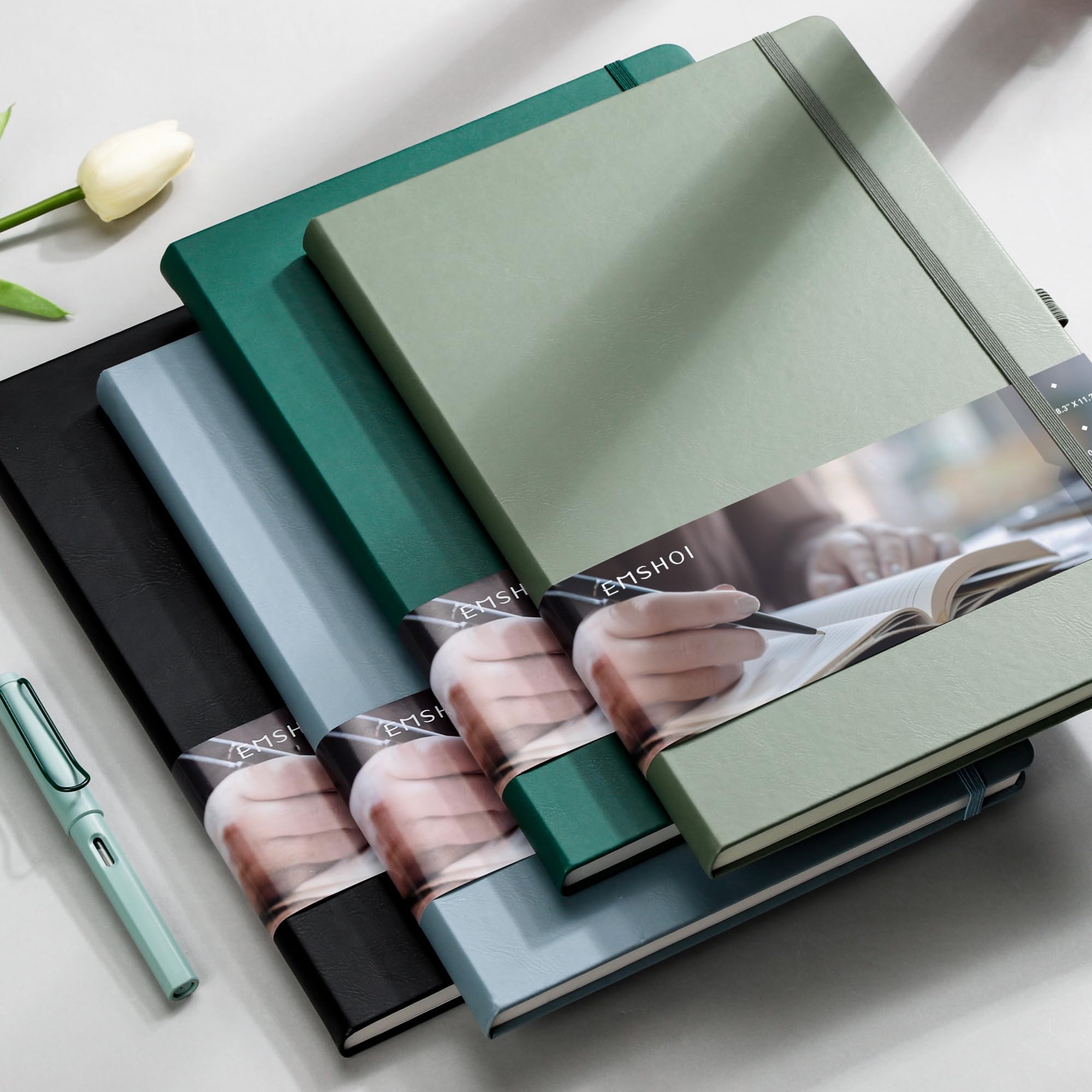 EMSHOI Notebook College Ruled - A4 Hardcover Leather Lined Journal, 192 Pages 100GSM Thick Paper, Large Diary for Women Men Work, School, Journaling,