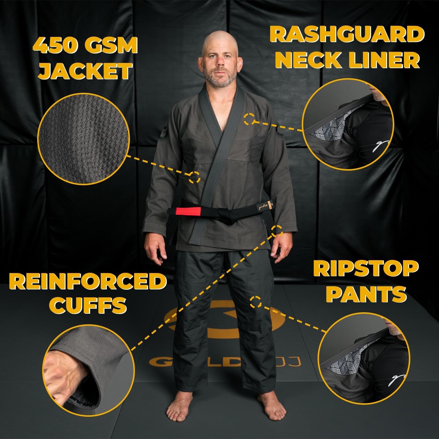 Gold BJJ Foundation Gi - Pearl Weave Jiu Jitsu Gi for Men and Women - IBJJF Competition Legal BJJ Gi