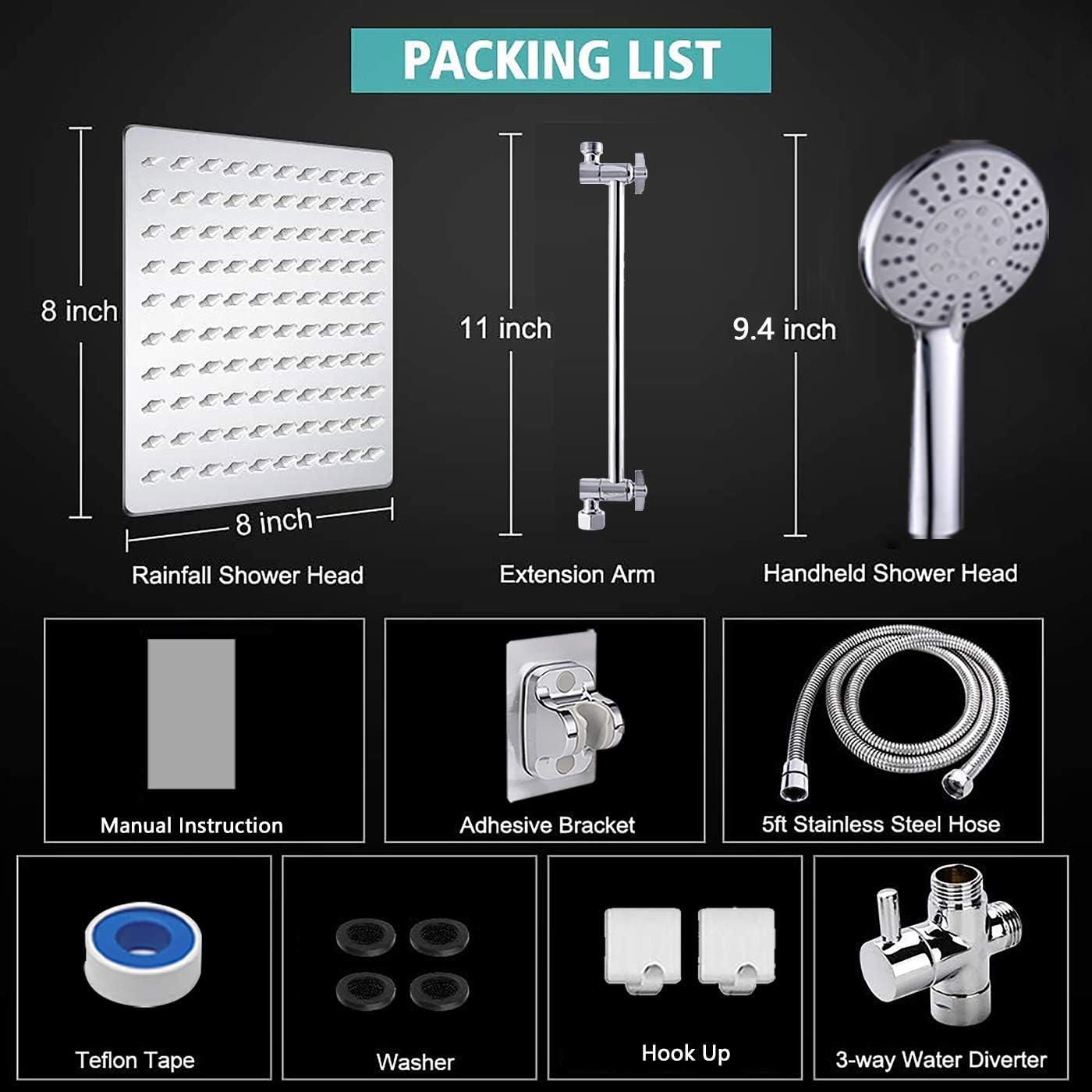 Best Cyber Deals 🔥 Shower Head with handheld, High Pressure 8 inch Stainless Steel Rain Shower Head with Handheld 5 Models,11 inch Adjustable Shower Arm,70 inch Hose 60% Off Discount Shower Head with handheld, High Pressure 8 inch Stainless Steel Rain Shower Head with Handheld 5 Models,11 inch Adjustable Shower Arm,70 inch Hose